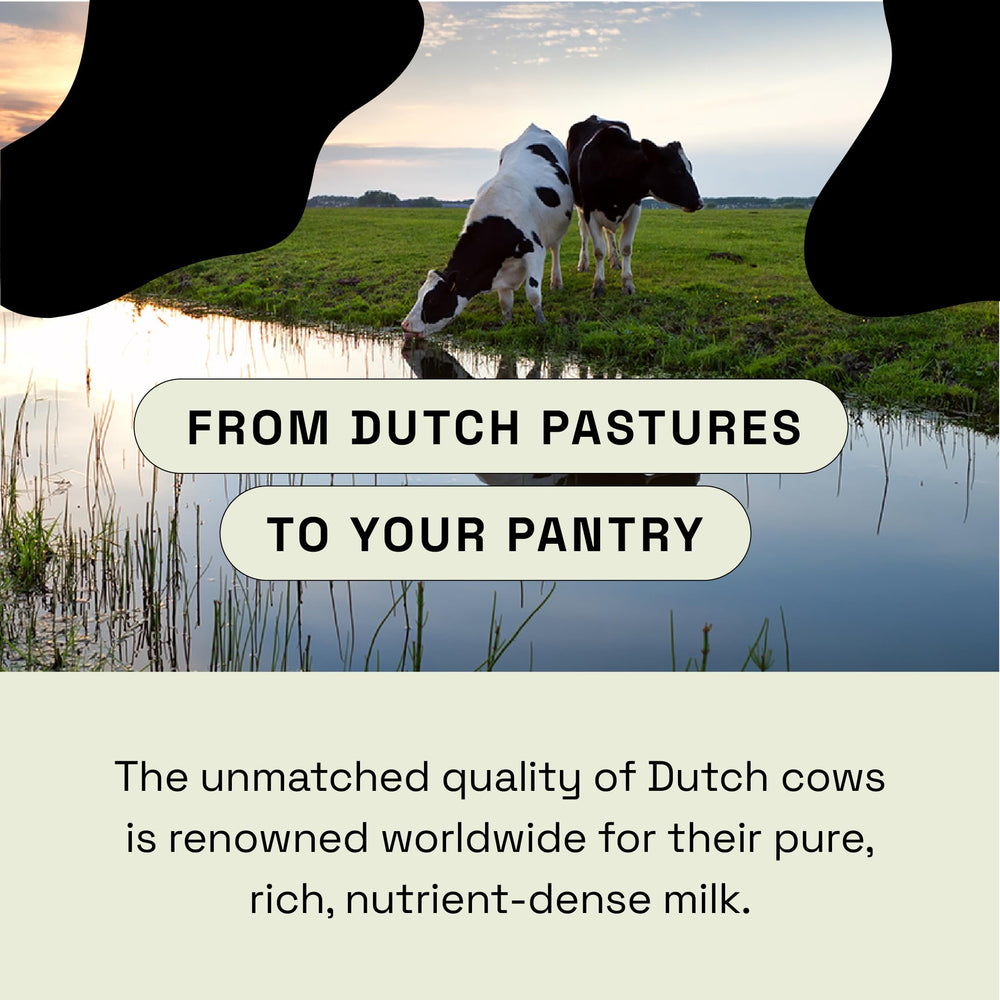 MOOVE Dutch grass-fed colostrum pasture scene emphasizing natural farm quality.