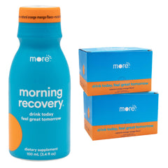 More Labs Morning Recovery bottle front promotes hydration after social drinking.