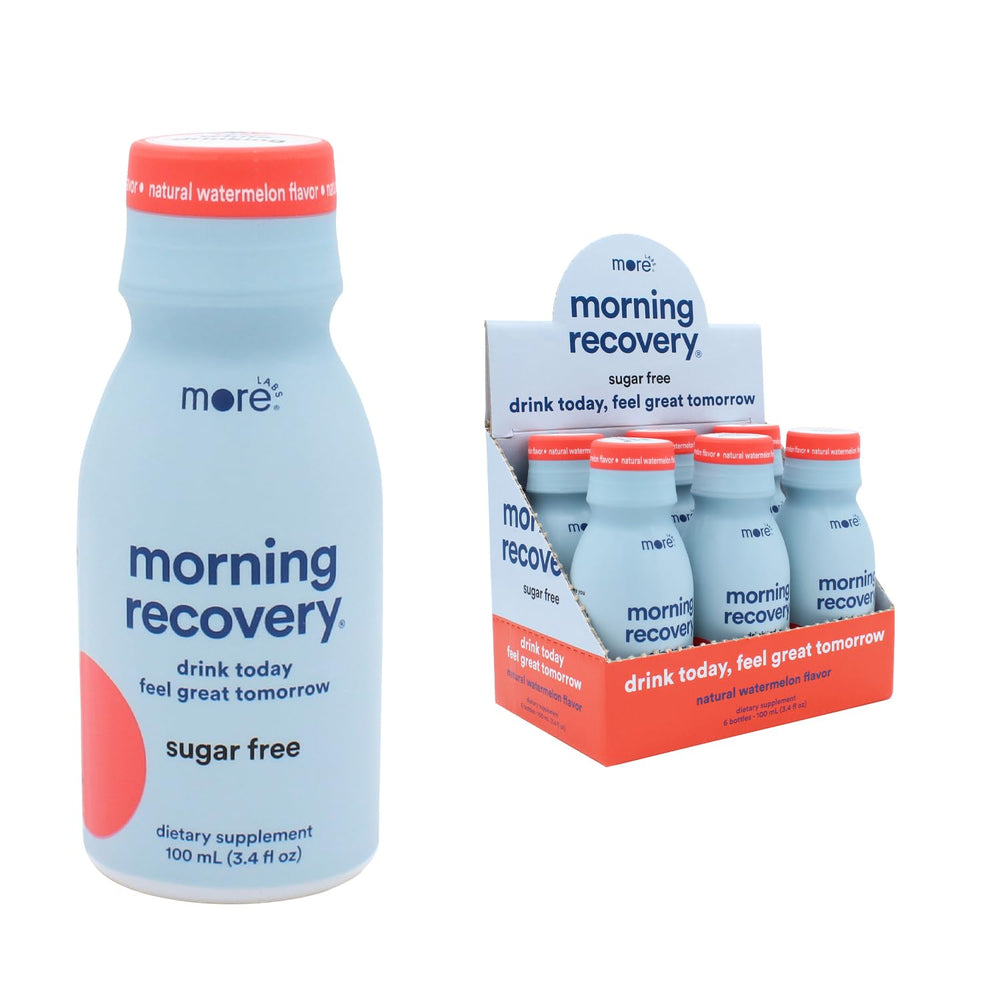 More Labs Morning Recovery DHM electrolyte watermelon bottle for post-drink hydration
