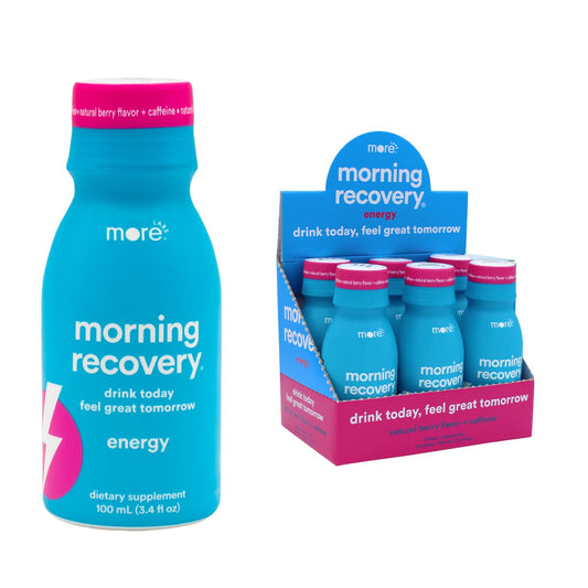 More Labs Morning Recovery energy bottle front with berry flavor and hydration focus
