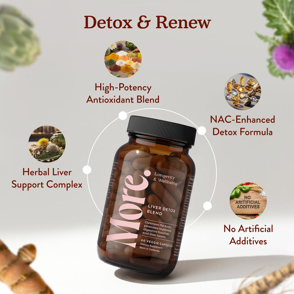 More. Liver Cleanse bottle being poured for a daily dose.