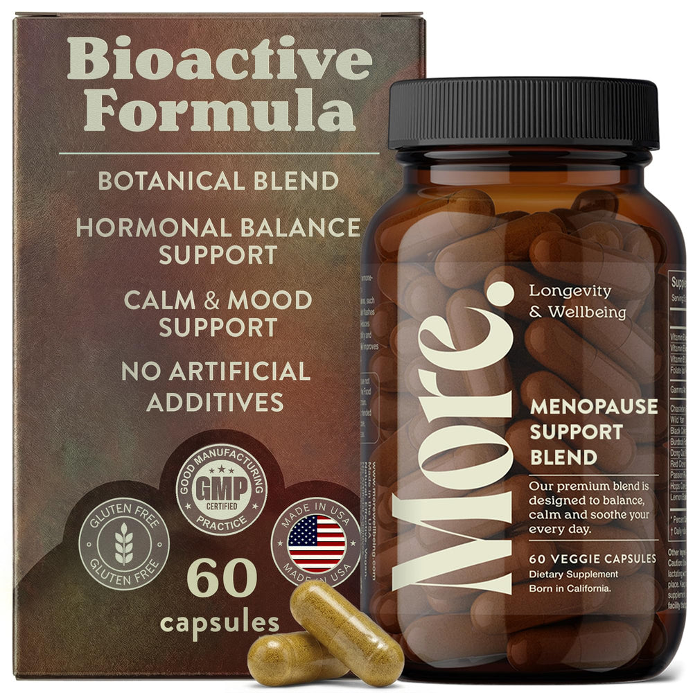 More. Longevity & Wellbeing menopause bottle for daily symptom support.