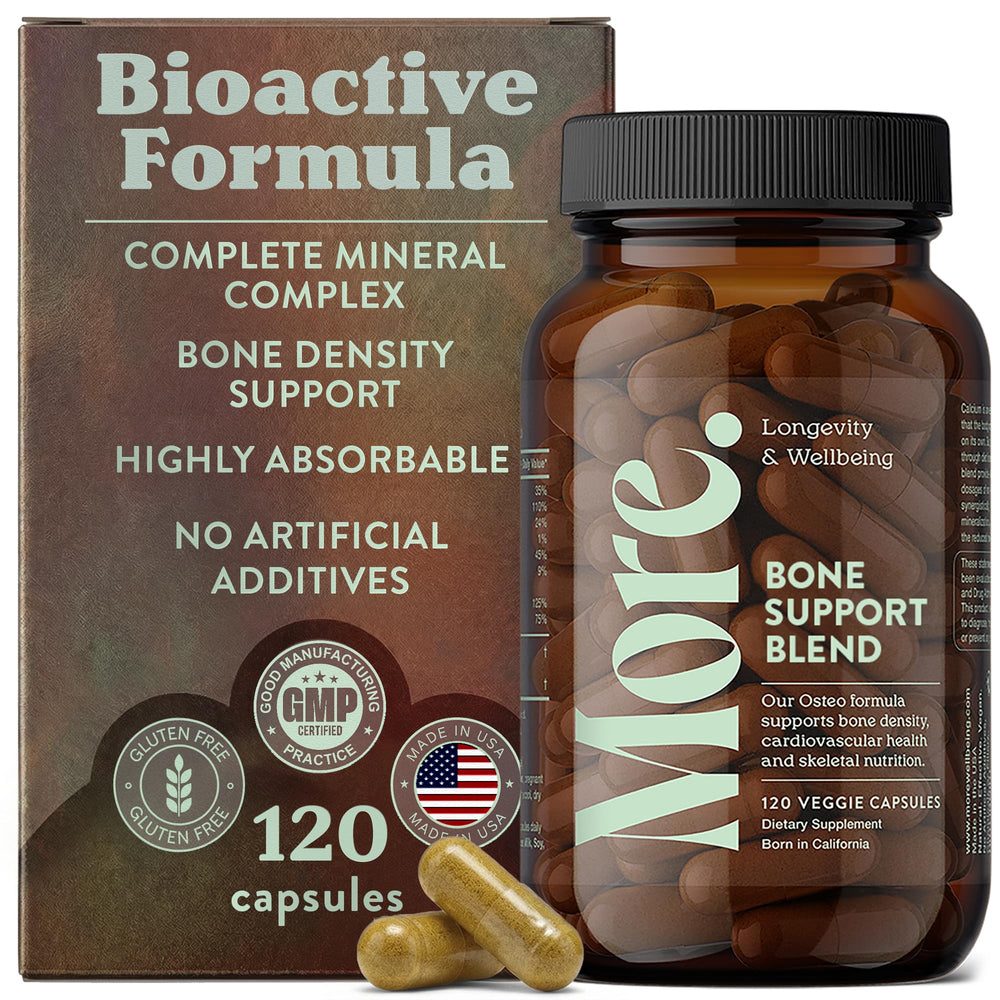 More Longevity & Wellbeing premium calcium bottle promotes bone support with a clean label.