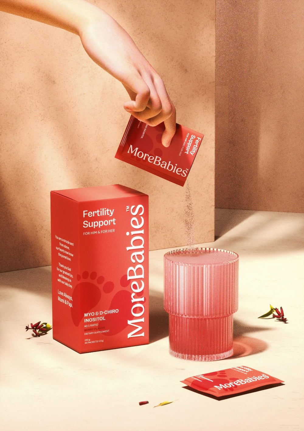 MoreBabies brand packaging promoting family wellness