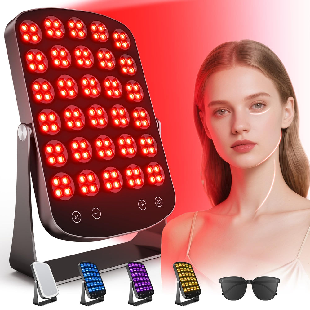 Morfone red light panel front view showing compact desk-friendly design for skincare sessions