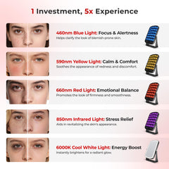 Morfone makeup mirror side combines light therapy with 6000K mirror for routines