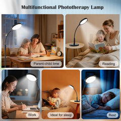 Morpholife lamp in bedroom scene for calm, bright ambiance.