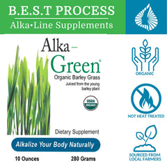 Morter HealthSystem barley grass powder with scoop, highlighting bioavailable nutrients.