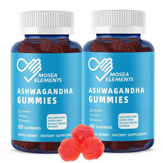 MOSEA ELEMENTS Ashwagandha gummies berry bottle for daily calm and focus