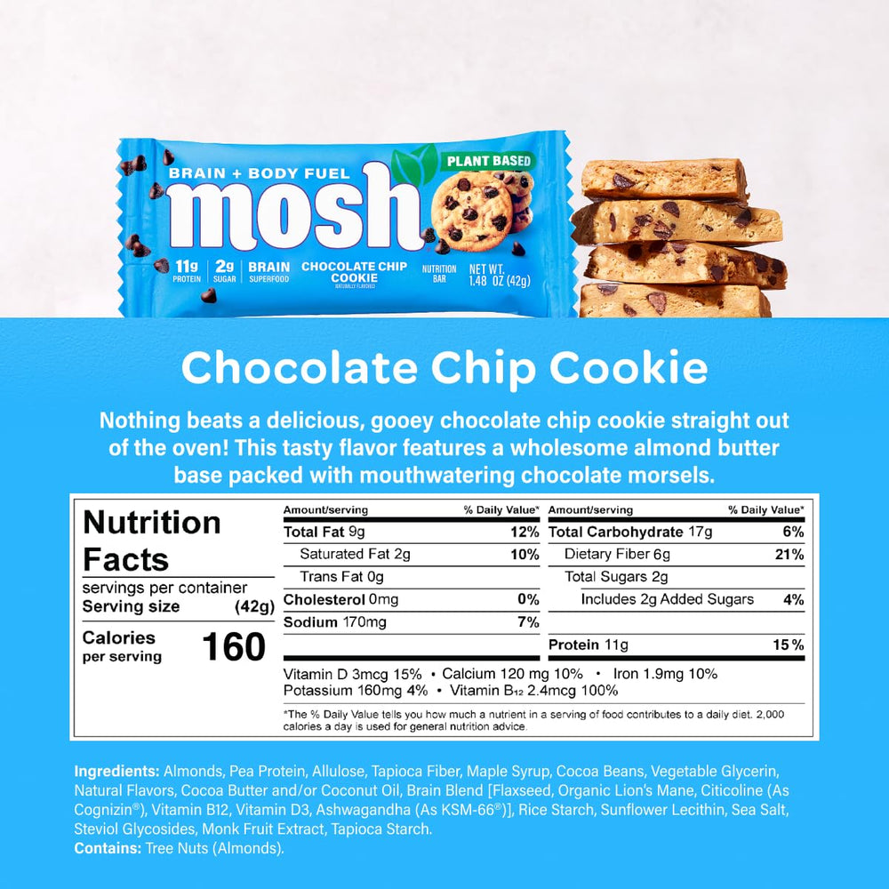 Close-up of MOSH bar showing gooey texture and chocolate chips.