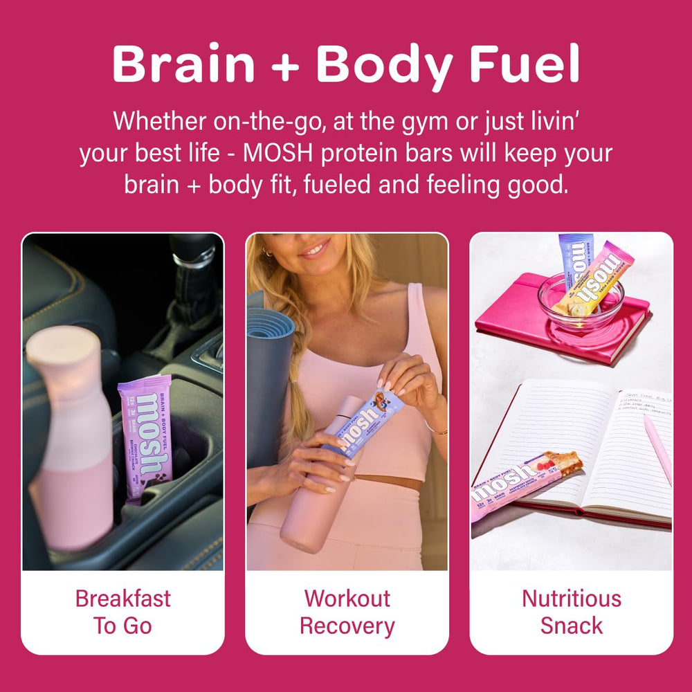 MOSH Raspberry White Chocolate Crunch bar in gym bag after workout