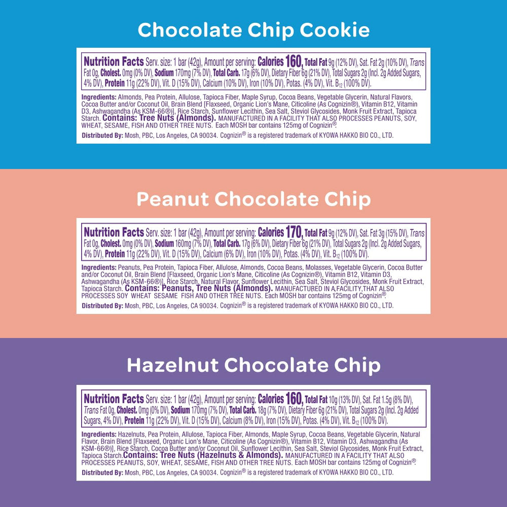 MOSH Variety Pack bars display rich chocolate flavors for a tasty energy lift