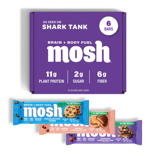 MOSH variety pack vegan bars pack-front view, keto-friendly gluten-free snack option.