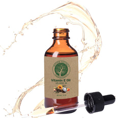 Mother Nature's Essentials Vitamin E Oil bottle closeup highlighting the 14,000 IU formula for skin nourishment.