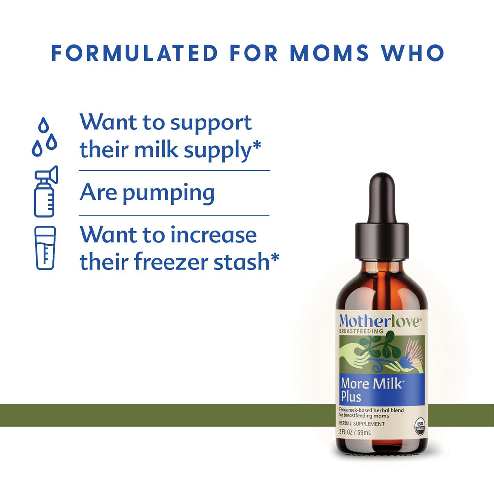 Motherlove More Milk Plus ingredients label showing organic herbs.