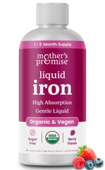 Mother’s Promise organic liquid iron bottle with pour for easy dosing and daily support