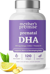 Mother's Promise Prenatal DHA bottle for daily omega-3 during pregnancy.