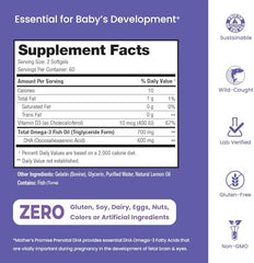 Closeup of Mother's Promise prenatal DHA softgels.