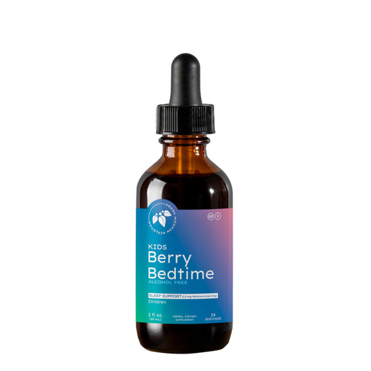 Mountain Meadow Herbs Berry Bedtime bottle label showing kid-friendly sleep support