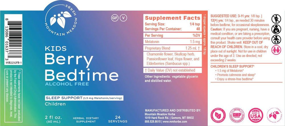 Mountain Meadow Herbs Berry Bedtime produced in a GMP facility for quality