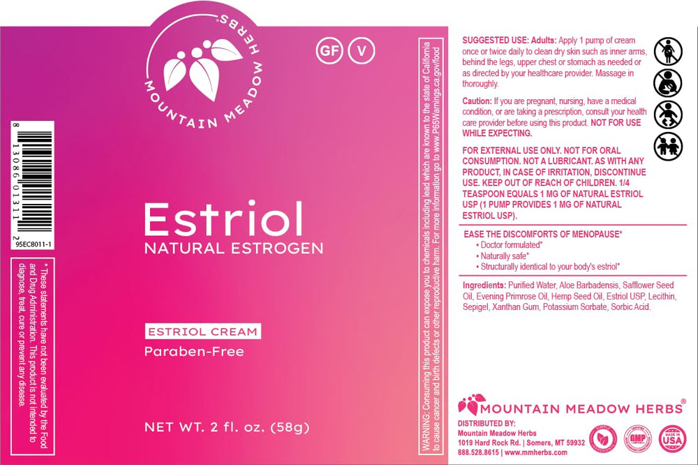 Closeup of Mountain Meadow Herbs Estriol Cream bottle showing clean formulation.