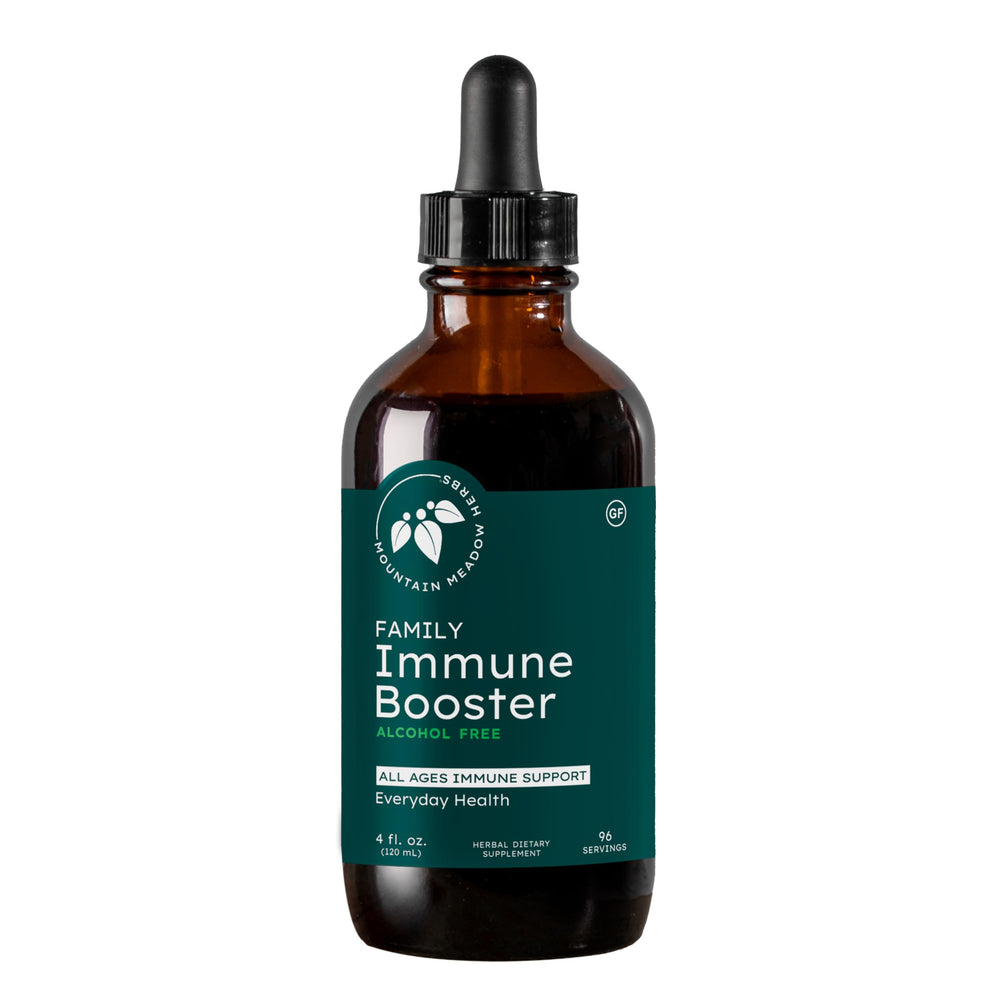 Mountain Meadow Herbs Family Immunity Defense tincture bottle pour for quick immune support.