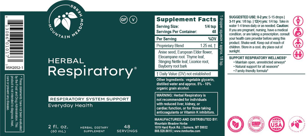 Mountain Meadow Herbs Herbal Respiratory bottle in a family-use setting