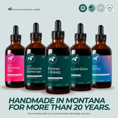 Mountain Meadow Herbs Stress & Sleep bottle with stopper ready for bedside routine.