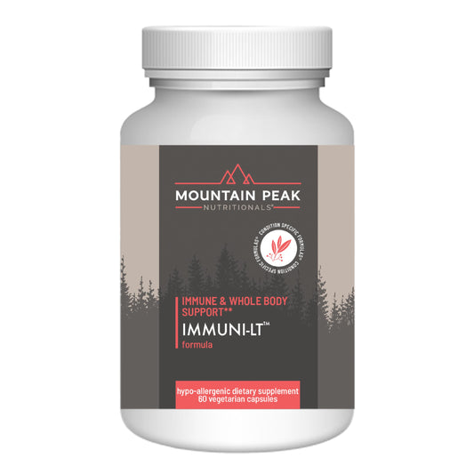 Mountain Peak Immuni-LT bottle front with immune support capsules ready to take.