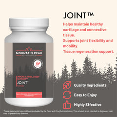 Mountain Peak Joint Formula capsules offer convenient daily support for flexible movement.