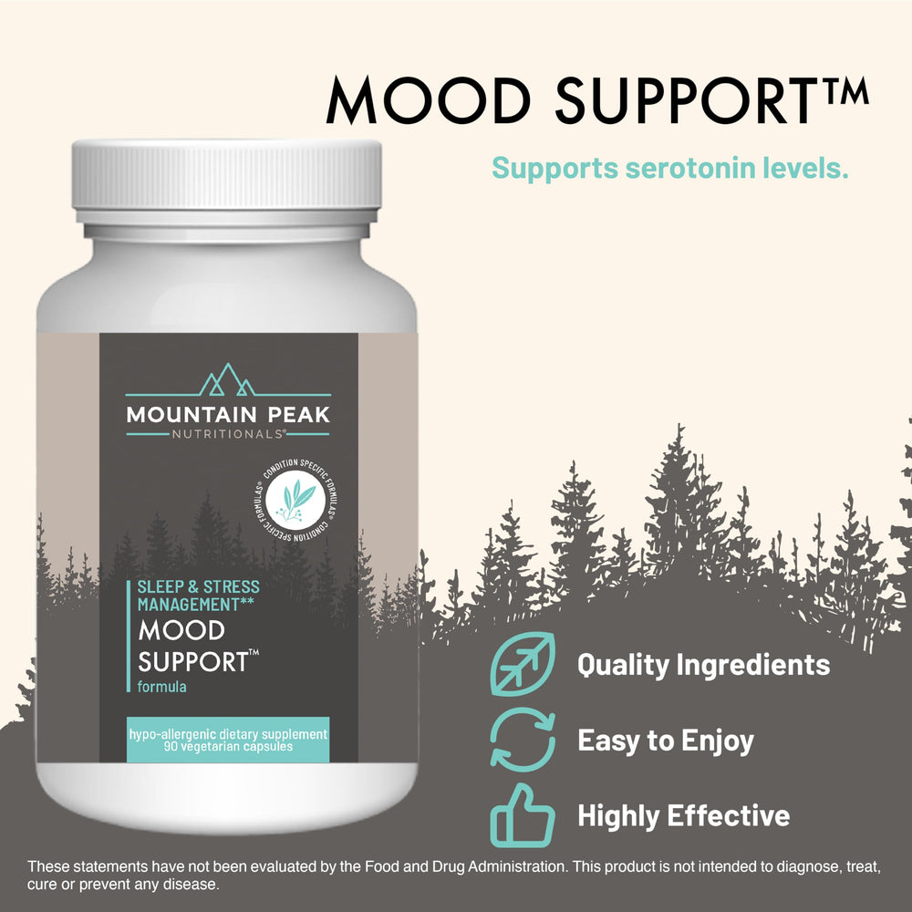 Close-up of Mountain Peak Mood Support capsules for potential mood support.