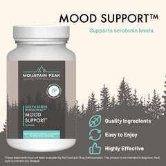 Close-up of Mountain Peak Mood Support capsules for potential mood support.