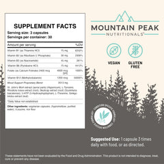 Mountain Peak Mood Support label shows key ingredients for brain balance.