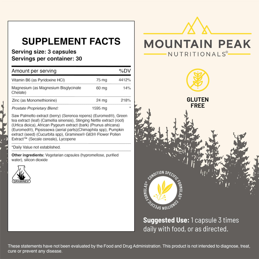 Mountain Peak Nutritionals Prostate saw palmetto ingredient closeup suggesting long-standing support for overall comfort.