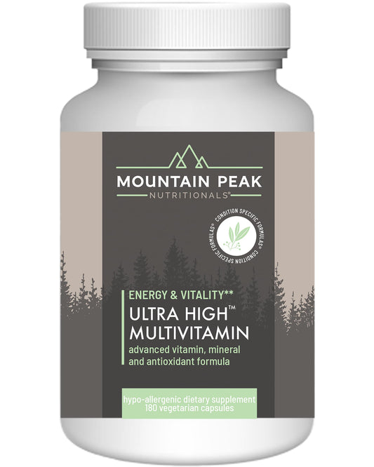 Mountain Peak Nutritionals Ultra High Multivitamin bottle front for daily wellness.