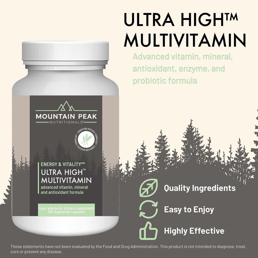 Mountain Peak Ultra High Multivitamin capsules close-up showing smooth texture.