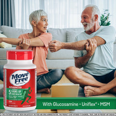 Move Free Advanced bottle label highlights key ingredients such as glucosamine and MSM.