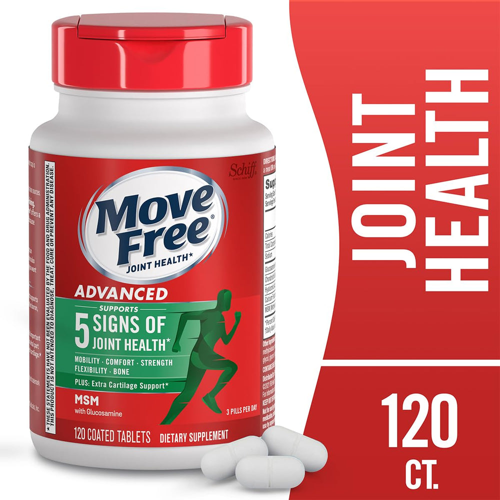 Move Free Advanced Plus MSM bottle front communicates easy daily joint support.