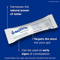 Movicol sachet pour shows easy mix in water for comfortable dosing.