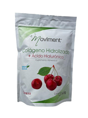 Moviment collagen-hyaluronic bottle front view showing sugar-free cherry formula for daily wellness.