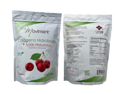 Moviment collagen-hyaluronic sugar-free powder scoop showing texture for mixing.