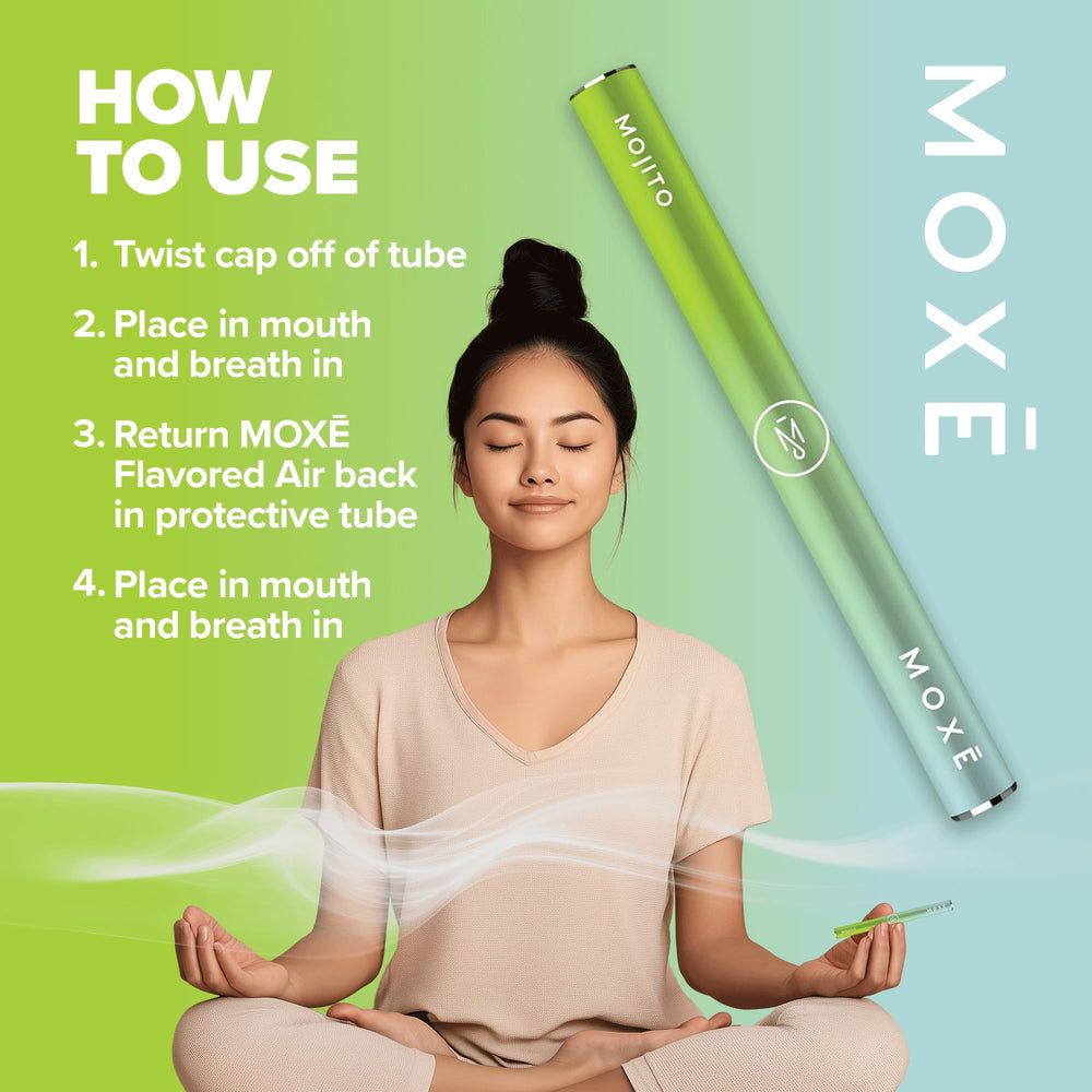 MOXE Natural Mojito Air Inhaler angled view shows compact pocket size.