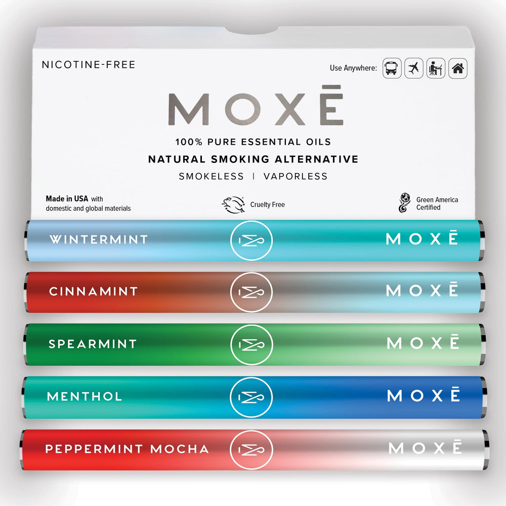 MOXE Natural Variety 5 Pack compact inhalers for on-the-go refreshment.