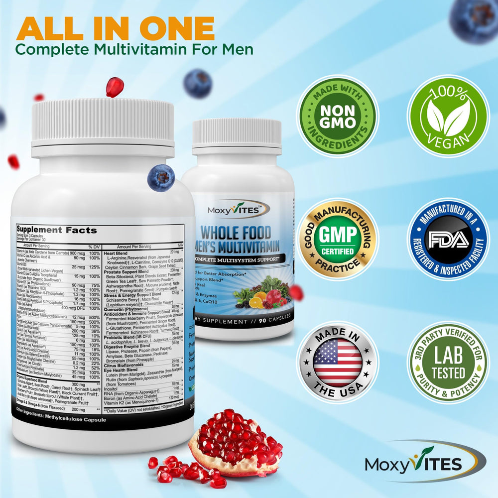 MoxyVites vegan symbol emphasizes plant-based daily vitamin for men