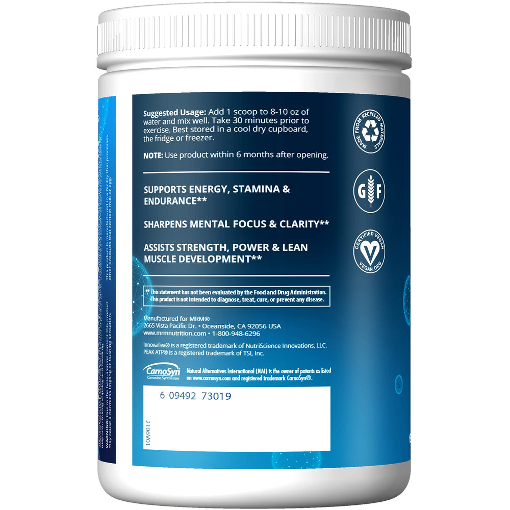MRM Driven label close-up showing vegan and gluten-free certifications