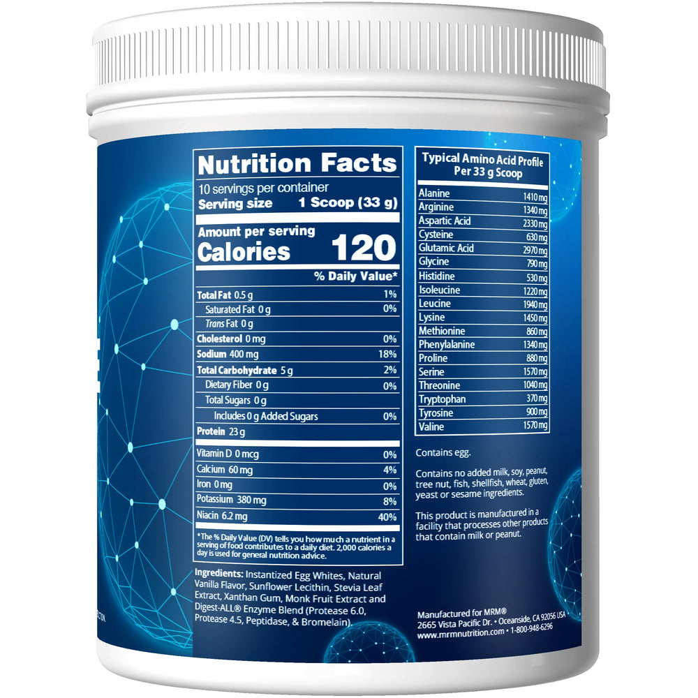 MRM Egg White Protein Vanilla cap close-up highlighting clean ingredients