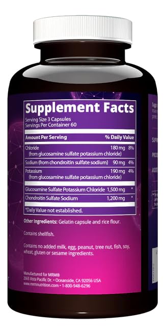 MRM glucosamine chondroitin capsules closeup, gluten-free formula for daily joint movement