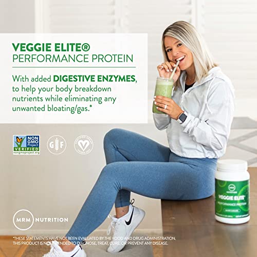 MRM Veggie Elite Protein vanilla smoothie glass shows convenient daily protein hydration.
