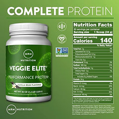 MRM Veggie Elite Protein certification badges indicating vegan and gluten-free.