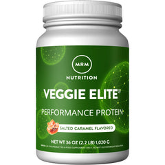 MRM Veggie Elite Protein tub front view highlighting plant-based, soy-free protein for athletes.